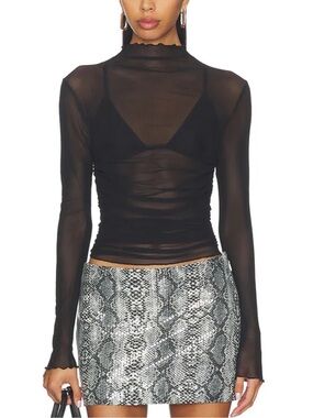 Nina Top in Black Sheer Mock-Neck Long Sleeve Top
